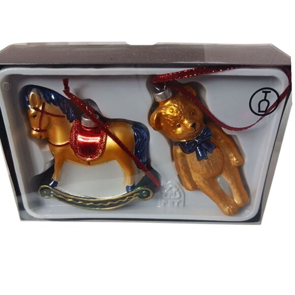 Ikea Snömys Rocking Horse & Teddy Bear Glass Christmas Ornaments Set Of 2 - Picture 2 of 4